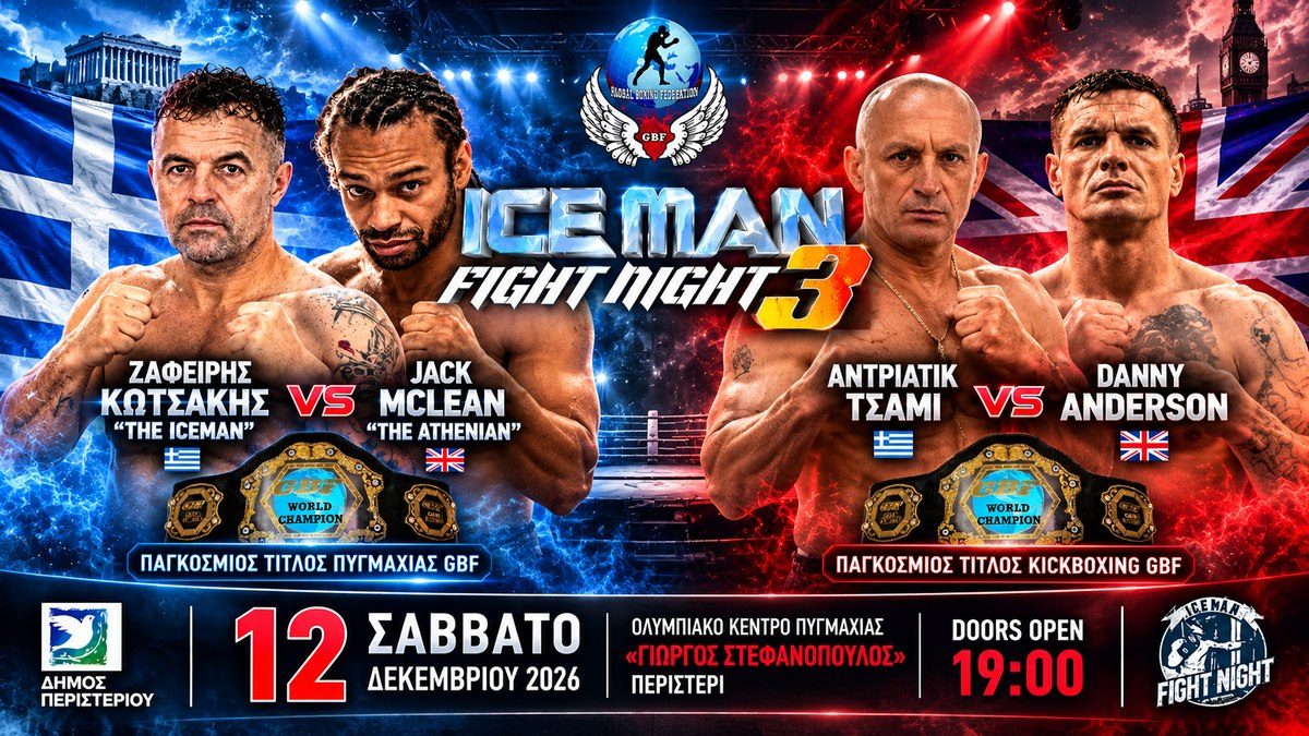 Ice Man Fight Night 3: Kotsakis vs. McLean, Tsami vs. Anderson for GBF titles